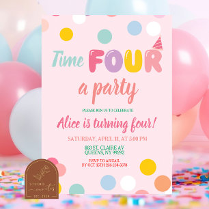 Colourful Pastel Time FOUR a party birthday Invitation