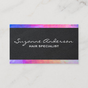 Colourful Pastel Trim   Black Leather Business Card