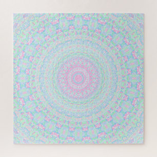 Colourful Pastel Trippy Groovy Retro Hippie Mandal Jigsaw Puzzle