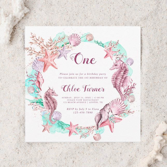 Colourful Pastel Under the Sea Girl Birthday Squar Invitation (Creator Uploaded)