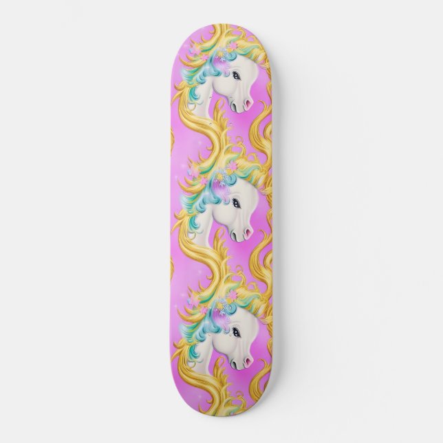 Colourful Pastel Unicorn with Rococo Baroque Accen Skateboard (Front)
