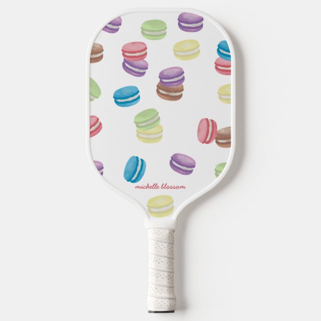 Colourful Pastel Watercolor French Macarons  Pickleball Paddle (Front)