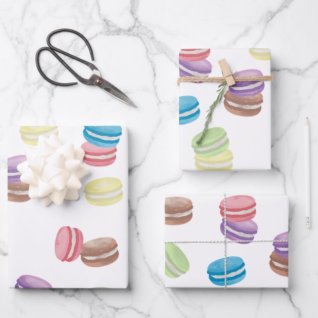 Colourful Pastel Watercolor French Macarons  Wrapping Paper Sheet (Front)