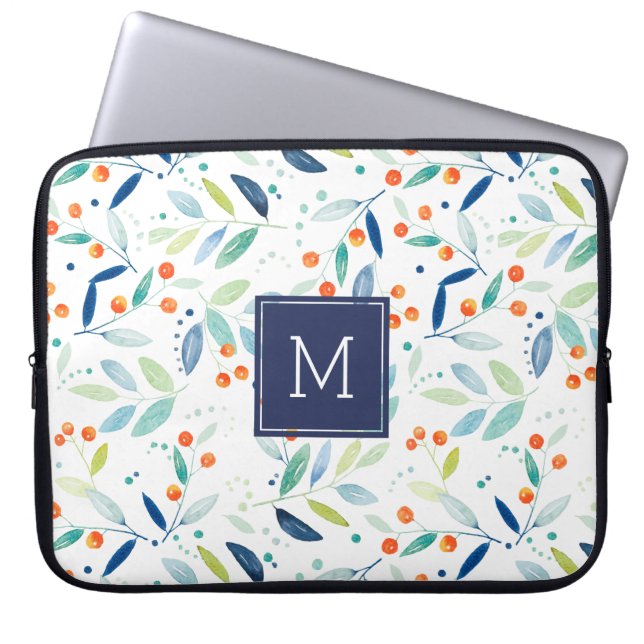 Colourful Pastel Watercolors Botanical Pattern Laptop Sleeve (Front)