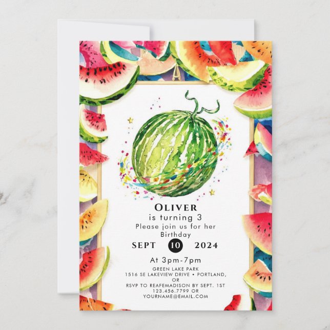 Colourful Pastel Watermelon Birthday Invitation (Front)