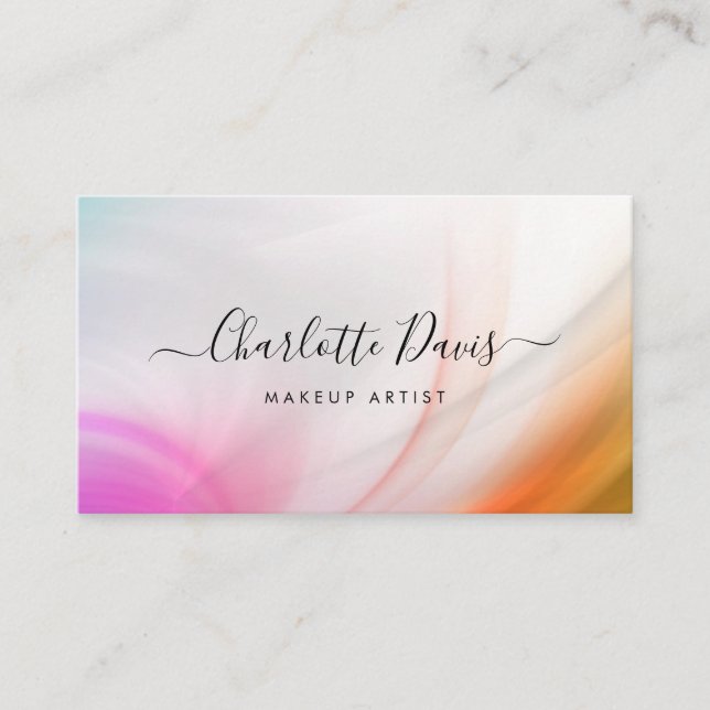 Colourful Pastel Waves Black Script Business Card (Front)
