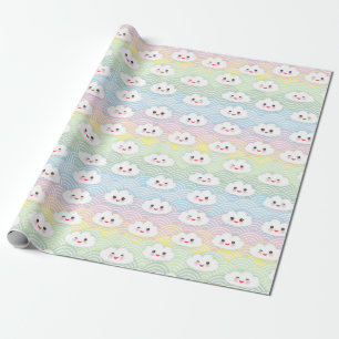 Colourful Pastel Waves Kawaii Clouds Pattern Wrapping Paper