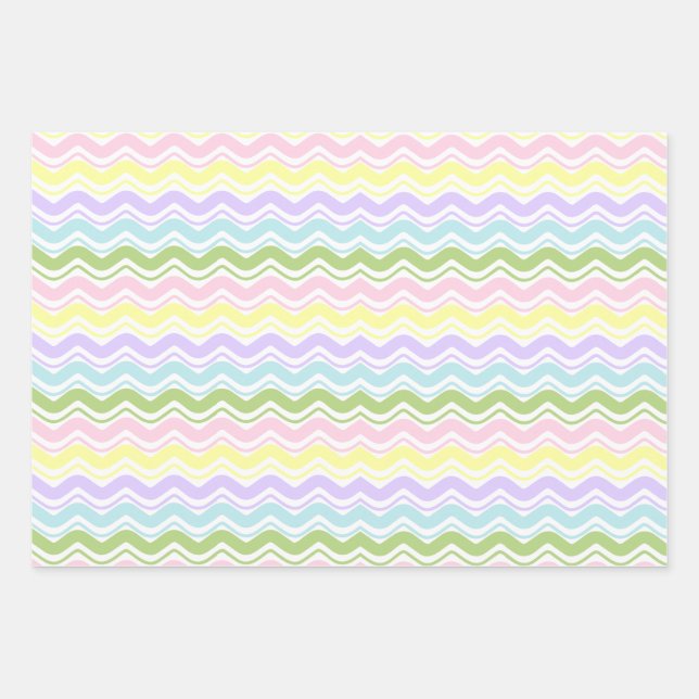 Colourful Pastel Wavy Lines Zigzag Square Pattern Wrapping Paper Sheet (Front)