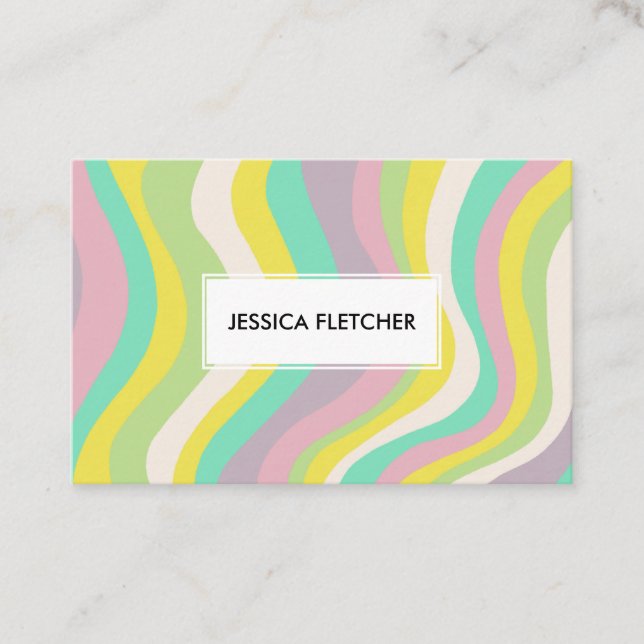 Colourful Pastel Wavy Stripes Minimalist Cool Business Card (Front)