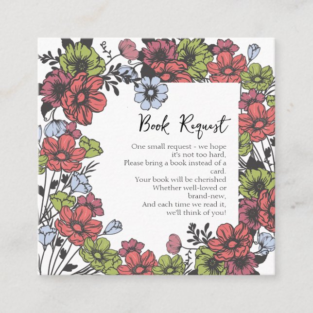 Colourful Pastel Wildflower Baby Book Request Enclosure Card (Front)
