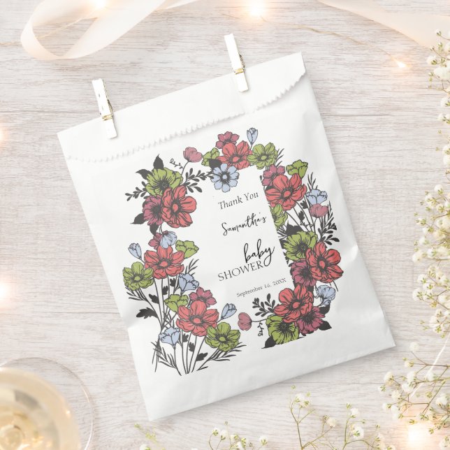 Colourful Pastel Wildflower Baby Shower Favour Bags (Clipped)