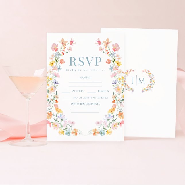 Colourful Pastel Wildflower Boho Wedding RSVP card (Creator Uploaded)