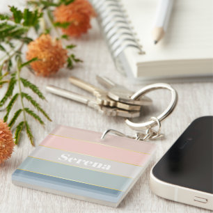 Colourful Pastell Gold Personalised Colour Stripes Key Ring