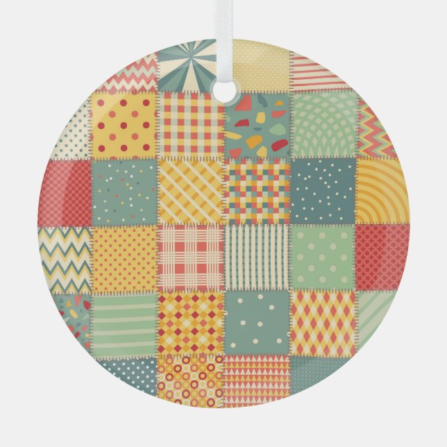 Colourful patchwork: abstract seamless ornaments. glass tree decoration (Front)
