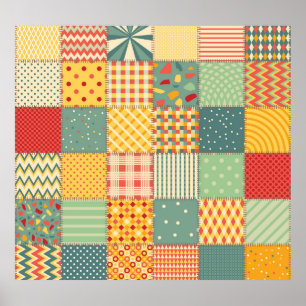 Colourful patchwork: abstract seamless ornaments. poster