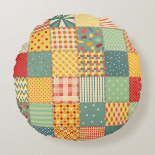 Colourful patchwork: abstract seamless ornaments. round cushion
