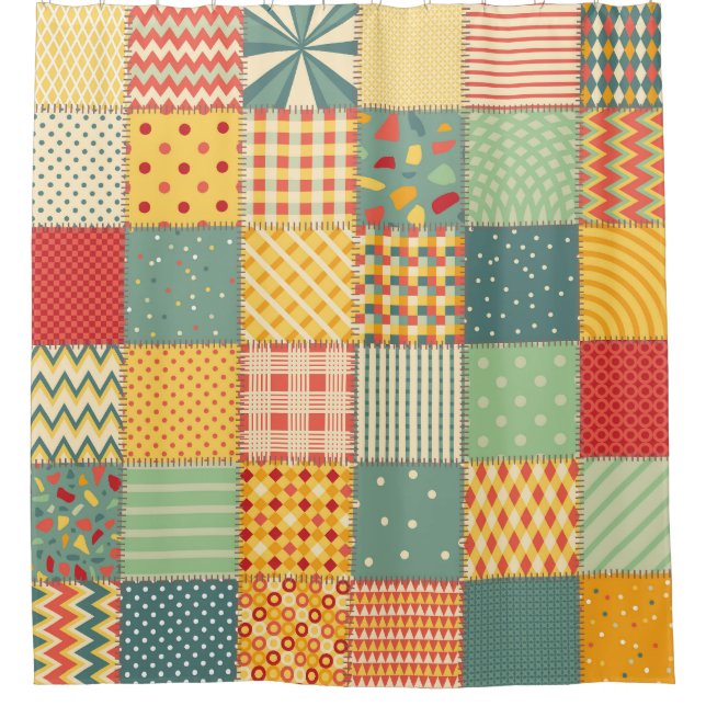 Colourful patchwork: abstract seamless ornaments. shower curtain (Front)