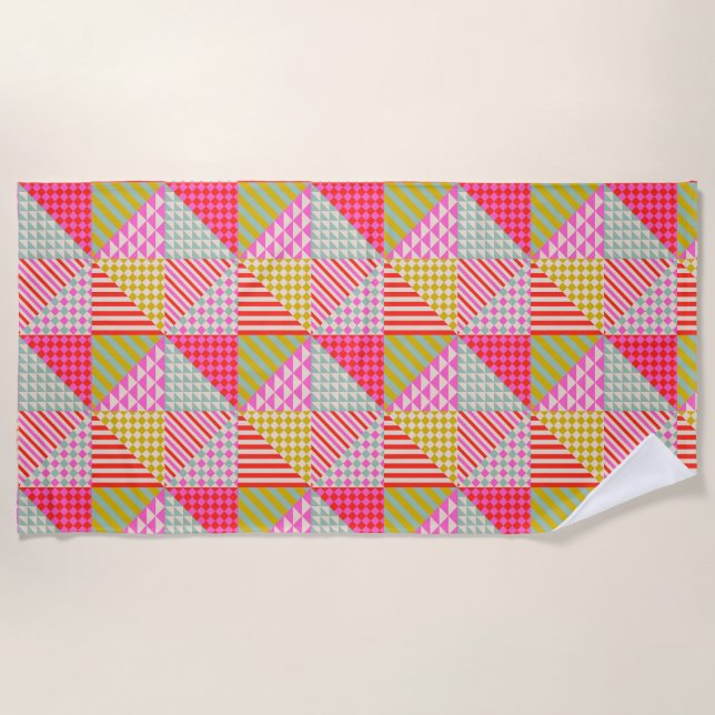 Colourful Patchwork Beach Towel | Summer & Vacatio (Front)