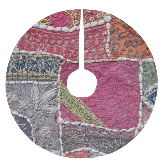 Colourful Patchwork Carpet Closeup Detail Brushed Polyester Tree Skirt (Front)