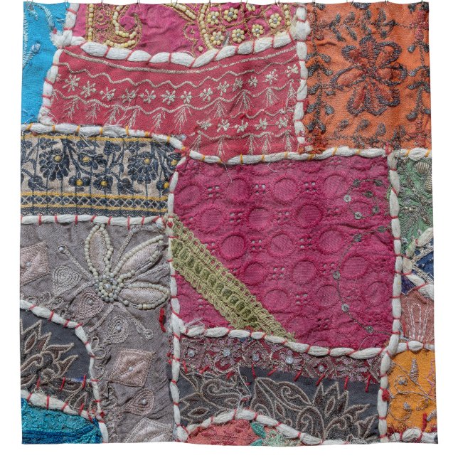 Colourful Patchwork Carpet Closeup Detail Shower Curtain (Front)