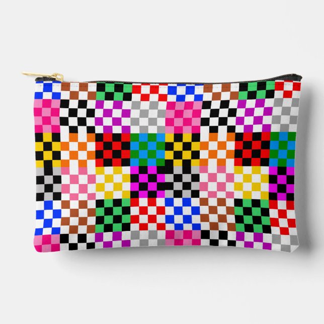 Colourful Patchwork Chequered Pattern Design  Accessory Pouch (Front)