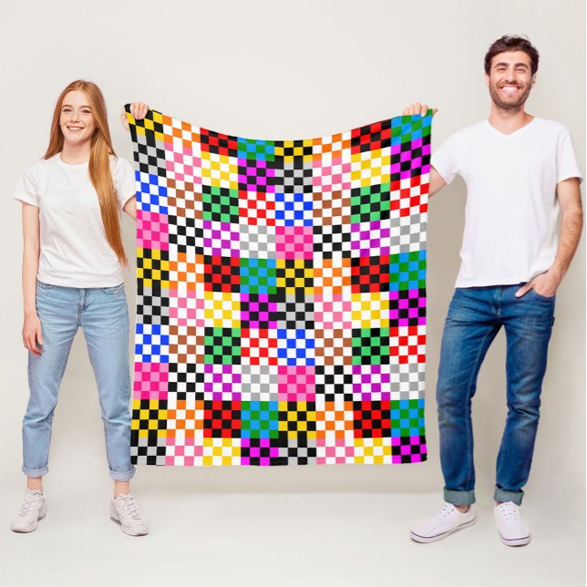 Colourful Patchwork Chequered Pattern Design  Fleece Blanket (Creator Uploaded)
