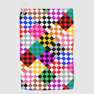 Colourful Patchwork Chequered Pattern Design Golf Towel