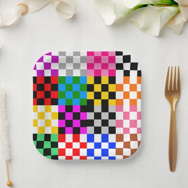 Colourful Patchwork Chequered Pattern Design  Paper Plate (Creator Uploaded)