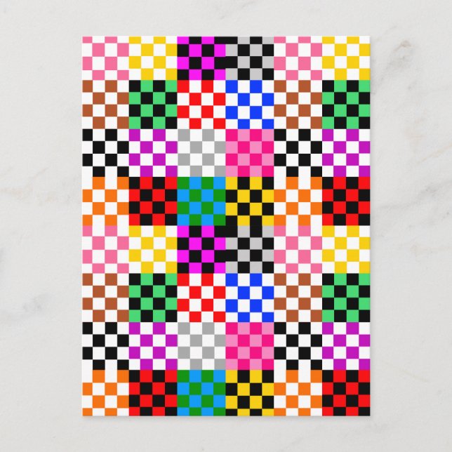 Colourful Patchwork Chequered Pattern Design  Postcard (Front)