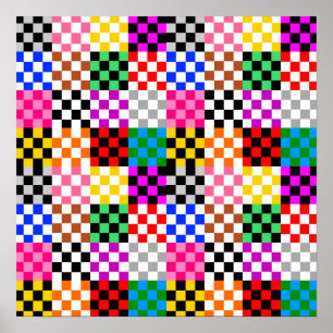 Colourful Patchwork Chequered Pattern Design  Poster