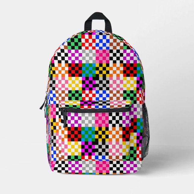 Colourful Patchwork Chequered Pattern Design  Printed Backpack (Front)