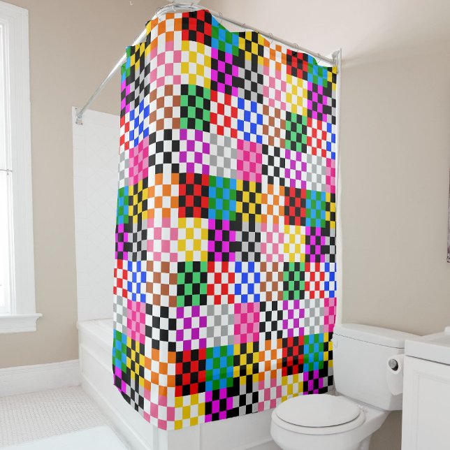 Colourful Patchwork Chequered Pattern Design  Shower Curtain (Creator Uploaded)
