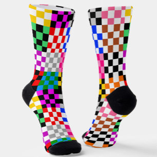 Colourful Patchwork Chequered Pattern Design Socks