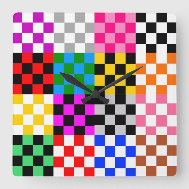 Colourful Patchwork Chequered Pattern Design  Square Wall Clock (Front)
