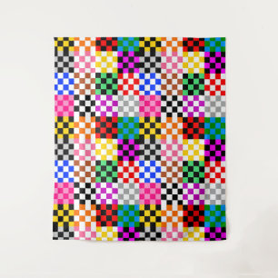 Colourful Patchwork Chequered Pattern Design Tapestry