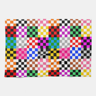 Colourful Patchwork Chequered Pattern Design Tea Towel