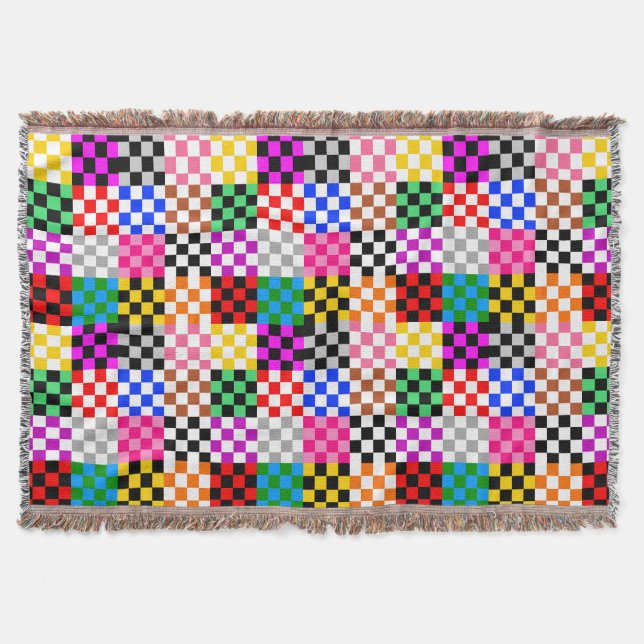 Colourful Patchwork Chequered Pattern Design  Throw Blanket (Front)