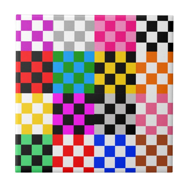 Colourful Patchwork Chequered Pattern Design  Tile (Front)
