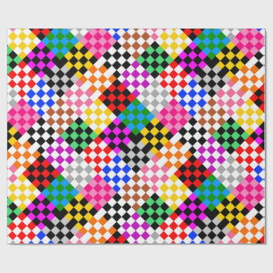 Colourful Patchwork Chequered Pattern Design Wrapping Paper