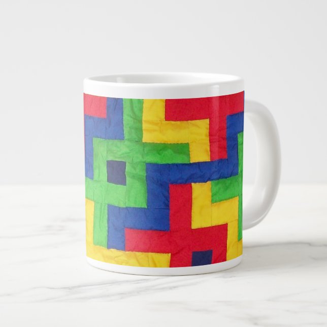 Colourful Patchwork Design Jumbo Coffee Mug (Front Right)