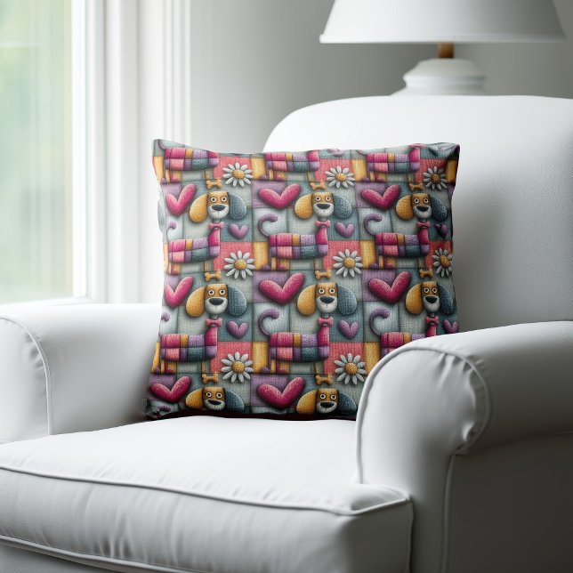 Colourful Patchwork Dog Pattern Cushion (Creator Uploaded)