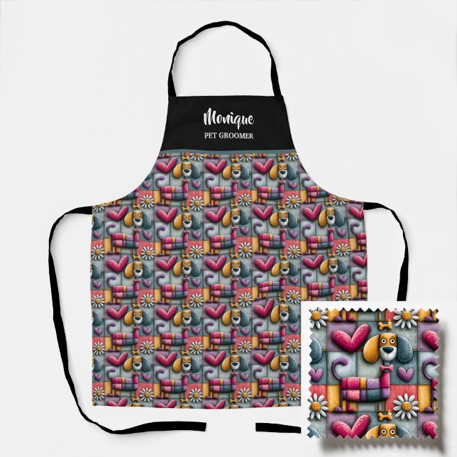Colourful Patchwork Dog Pattern Pet Groomer Apron (Creator Uploaded)