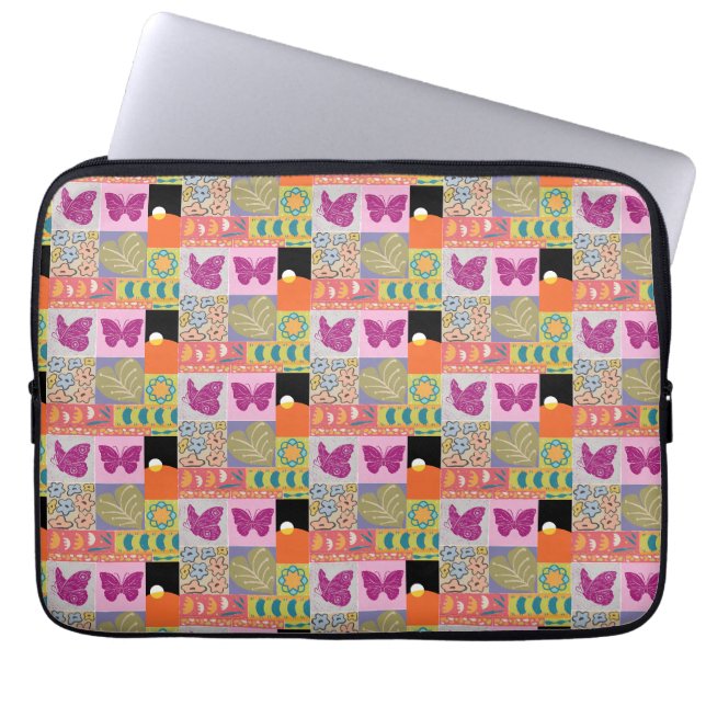 Colourful Patchwork FRAMED  vintage Laptop Sleeve (Front)