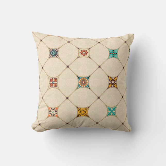Colourful Patchwork Islam Arabic Tile Cushion (Front)