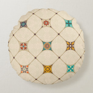 Colourful Patchwork Islam Arabic Tile Round Cushion