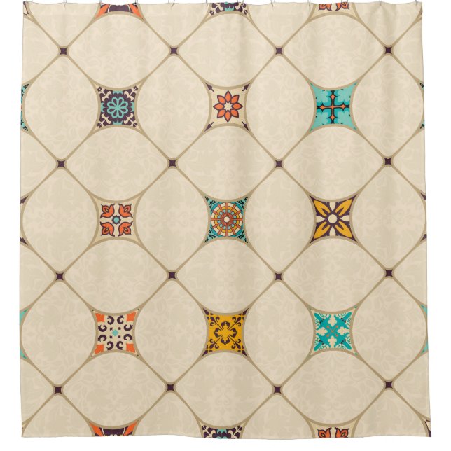 Colourful Patchwork Islam Arabic Tile Shower Curtain (Front)