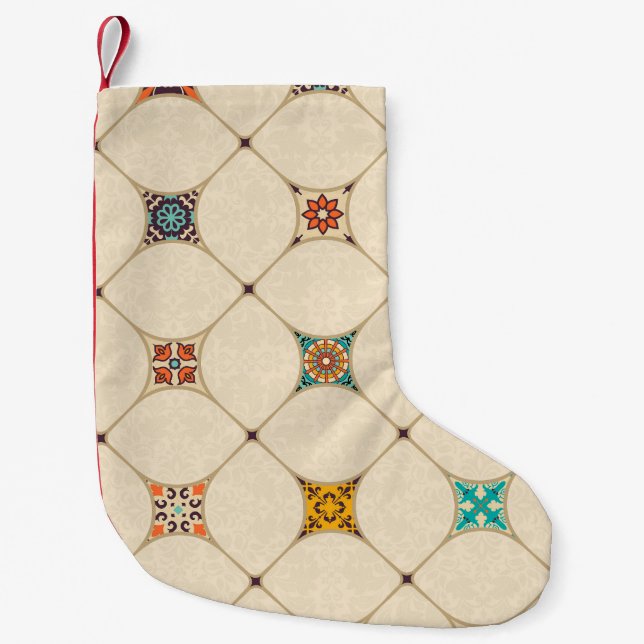 Colourful Patchwork Islam Arabic Tile Small Christmas Stocking (Front)