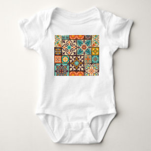 Colourful Patchwork Islam Motifs Tile Baby Bodysuit