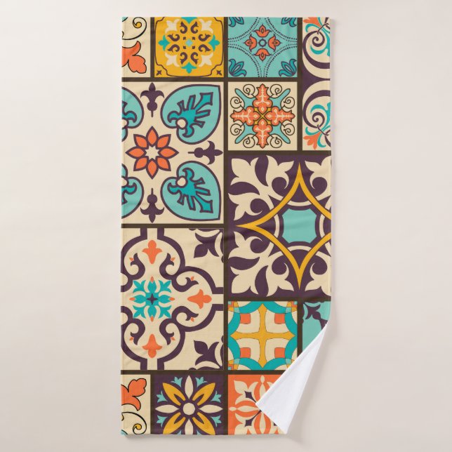Colourful Patchwork Islam Motifs Tile Bath Towel (Bath Towel)