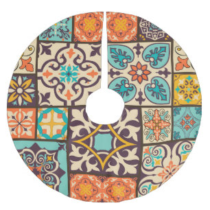 Colourful Patchwork Islam Motifs Tile Brushed Polyester Tree Skirt
